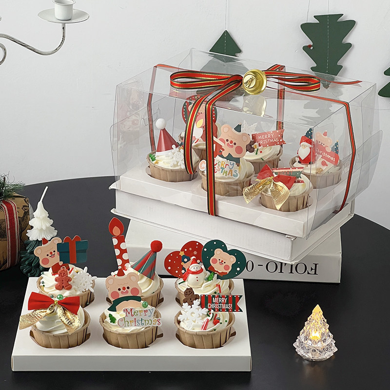 圣诞节纸杯蛋糕装饰韩式复古可爱小熊插牌圣诞快乐蝴蝶结铃铛摆件