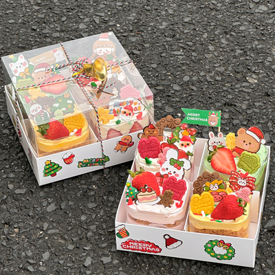 2026圣诞节四宫格慕斯蛋糕装饰手提包装盒圣诞小熊麋鹿雪人贴纸