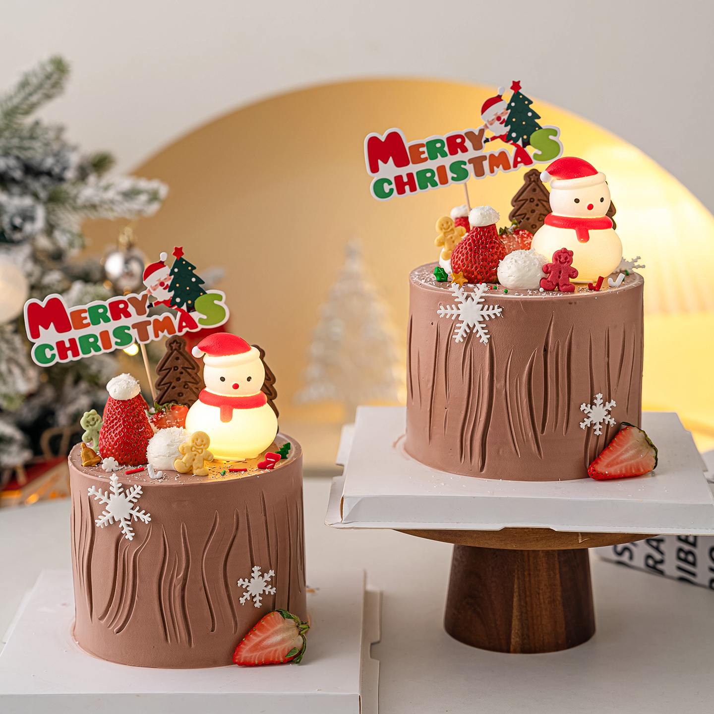 2026圣诞节蛋糕装饰发光雪人摆件Merry Christmas平安夜派对插牌
