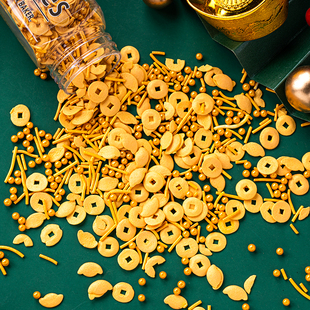 网红新年财源滚滚金色装 饰点缀铜钱糖珠糖针 饰糖春节跨年蛋糕装