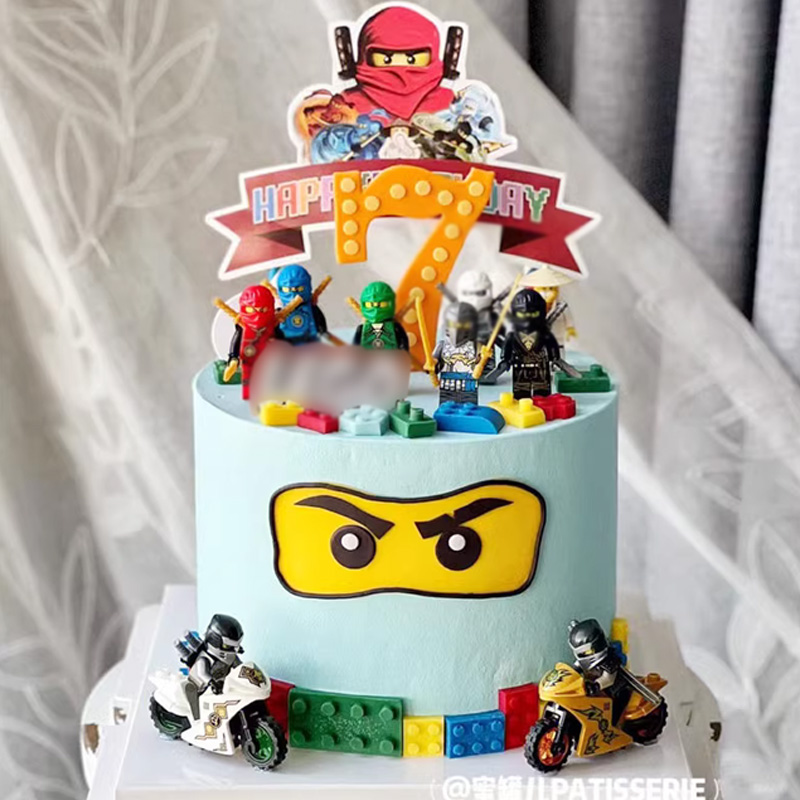 忍者积木公仔男孩生日蛋糕装饰