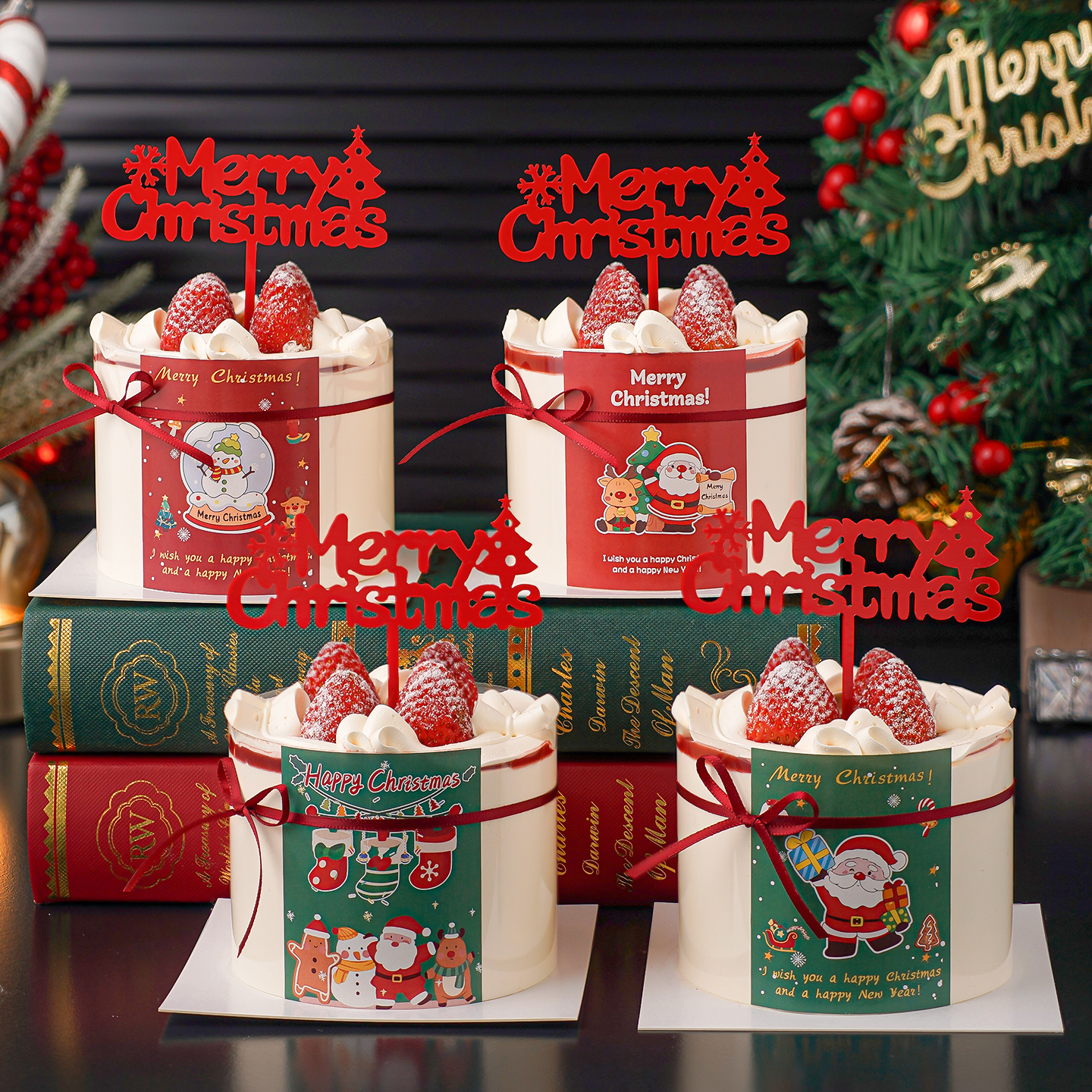 2026圣诞节快乐蛋糕装饰亚克力插牌平安夜派对甜品台老人贴纸插件