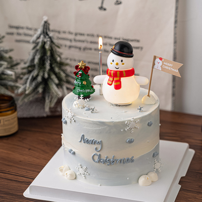 2026圣诞节发光雪人蛋糕装饰品摆件圣诞节快乐小旗插牌圣诞树插件
