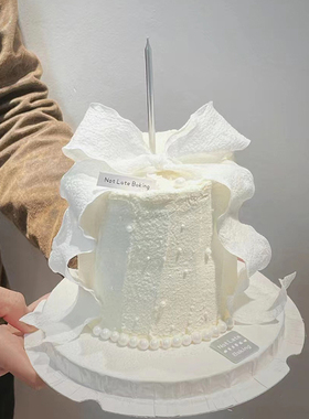 2025母亲节快乐蛋糕装饰白色褶皱荷叶蝴蝶结丝带女神妈妈甜品装扮