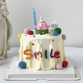 儿童生日卡通蛋糕装 饰派大星海绵宝宝发光摆件小帽子笑脸蜡烛插件