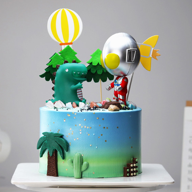 恐龙周岁超人蛋糕装饰摆件