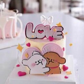 214情人节LOVE线条狗亚克力蛋糕装 饰插件网红ins卡通告白装 饰摆件