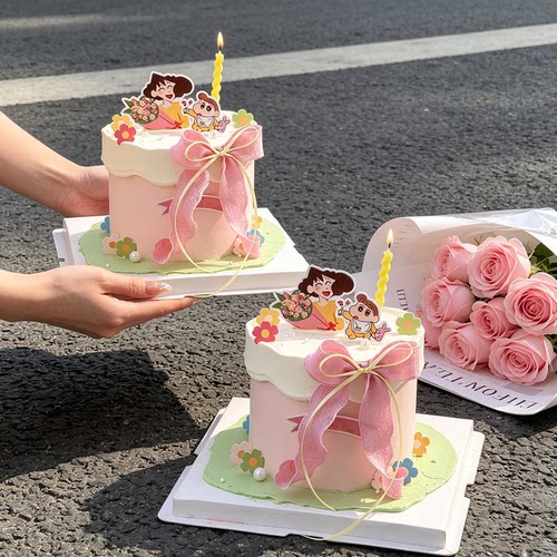 母亲节快乐美芽妈妈蜡笔小新蛋糕