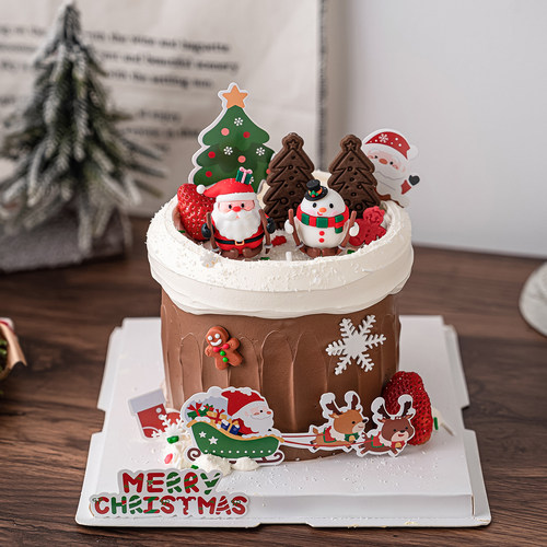2026圣诞节雪橇老人雪人蛋糕装饰摆件Merry Christmas圣诞树插牌