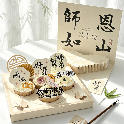 师恩如山纸杯蛋糕装饰爱心投影盒