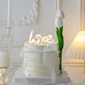 2.14情人节蛋糕装 饰love发光灯串仿真郁金香摆件鱼尾纱蝴蝶结装 扮