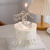 网红唯美蛋糕装 饰珍珠皇冠摆件钻石HB生日快乐女神仙女派对插件