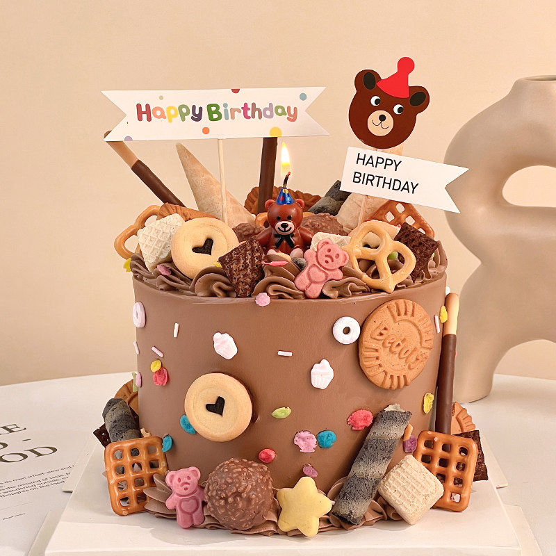 网红ins风小熊蜡烛蛋糕装饰品摆件儿童宝宝生日快乐横幅饼干装扮,节庆用品/礼品,节日装扮用品,淘宝优惠券,粉丝福利购,淘宝优惠卷