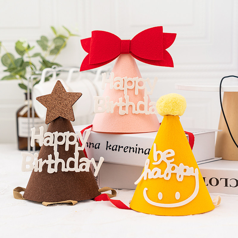 韩国ins生日快乐帽子可爱笑脸毛毡无纺布蝴蝶结宝宝周岁百日派对,节庆用品/礼品,节日装扮用品,淘宝优惠券,粉丝福利购,淘宝优惠卷