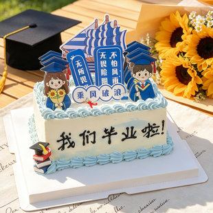 毕业季帆船蛋糕装饰插牌乘风破浪无所畏惧博士帽男女孩亚克力插件
