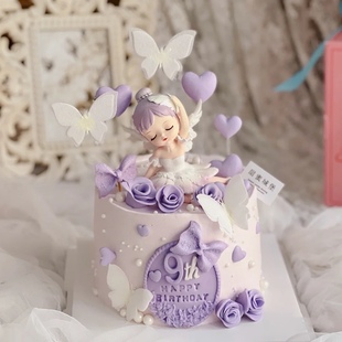 网红天使贝拉蛋糕装 饰品摆件粉色小公主仙女芭蕾舞女孩舞蹈家插件