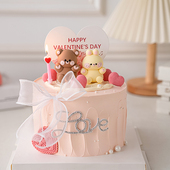 网红情人节小熊小兔情侣告白摆件蛋糕装 饰插件毛毡带钻love告白季