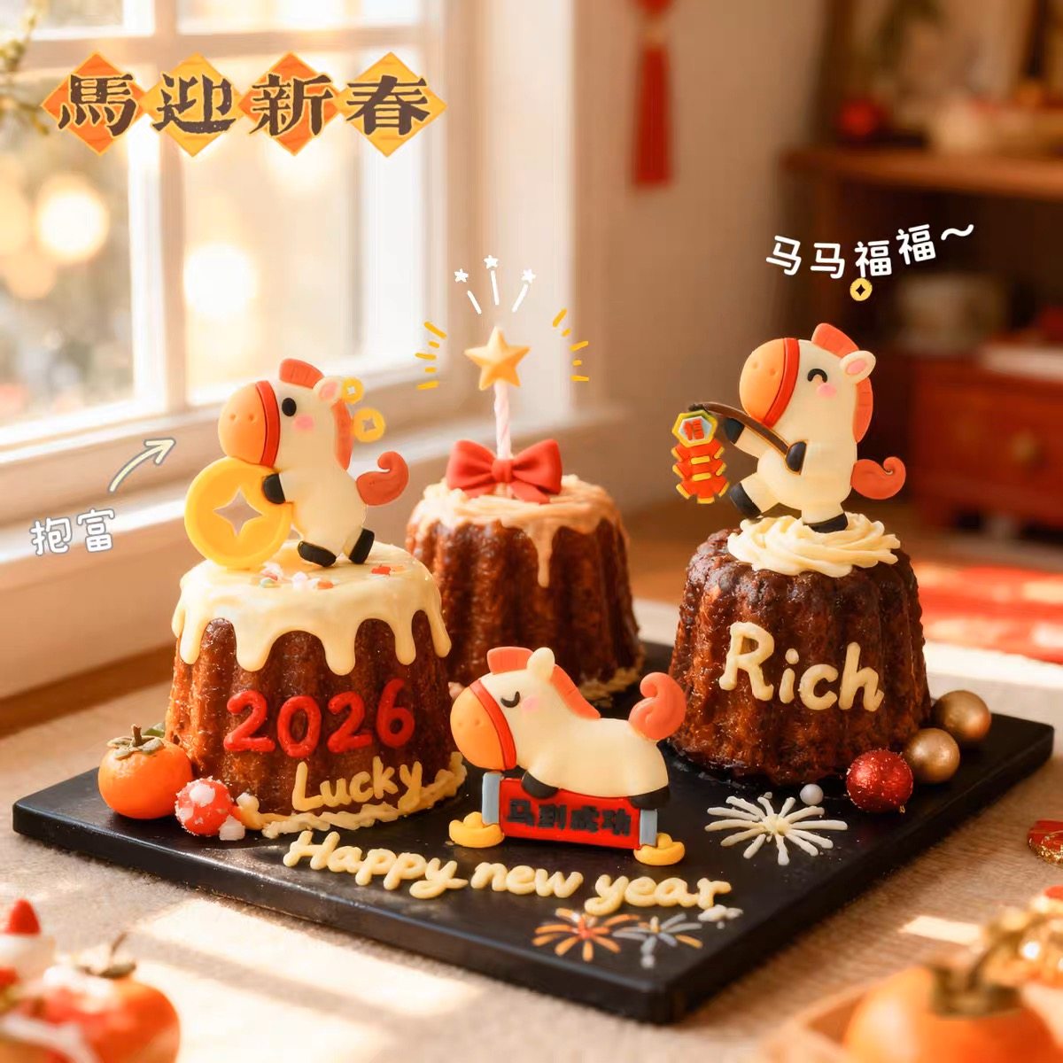 2026新年蛋糕装饰卡通可爱小马摆件跨年马年元旦春节甜品烘焙装扮,节庆用品/礼品,节日装扮用品,淘宝优惠券,粉丝福利购,淘宝优惠卷