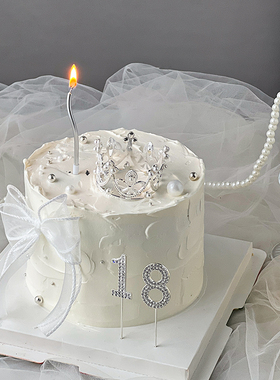 女神生日蛋糕装饰合金带钻数字插件18岁唯美小皇冠丝带蝴蝶结装饰