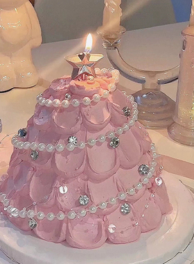 2.14情人节蛋糕装饰摆件钻石闪钻珍珠项链五角星蜡烛情侣表白插件