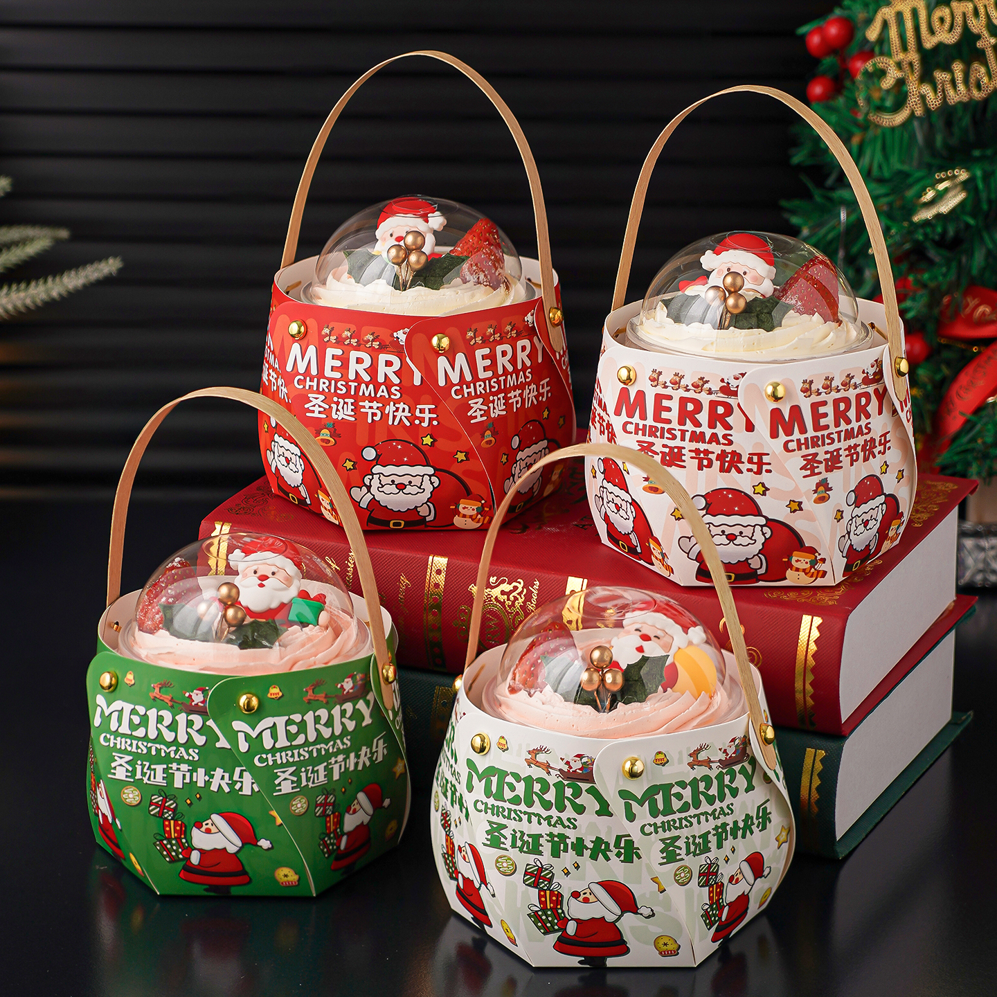 2026圣诞节波波杯蛋糕装饰旋转手提包装盒圣诞老人节日快乐插件