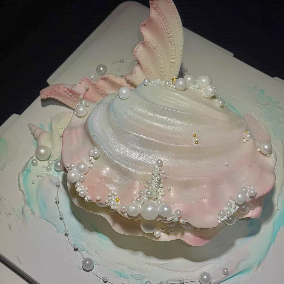 梦幻珍珠贝壳巧克力情侣表白生日蛋糕装饰情人节送女友创意甜品