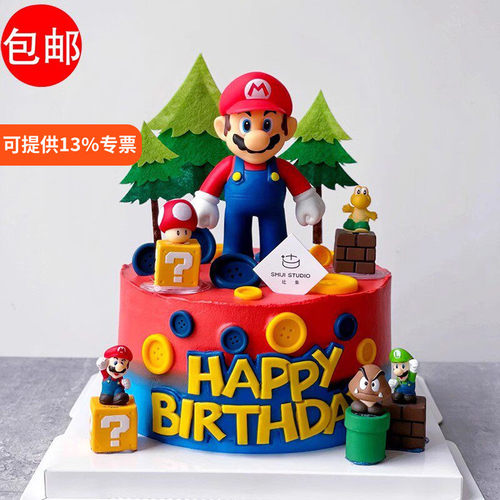 超级玛丽蛋糕装饰马里奥摆件