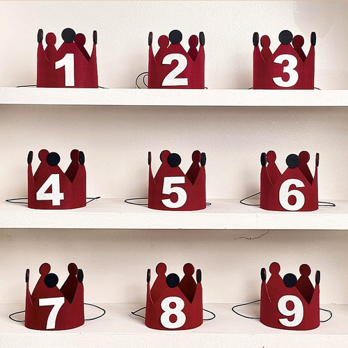 红色皇冠帽毛毡帽生日拍照