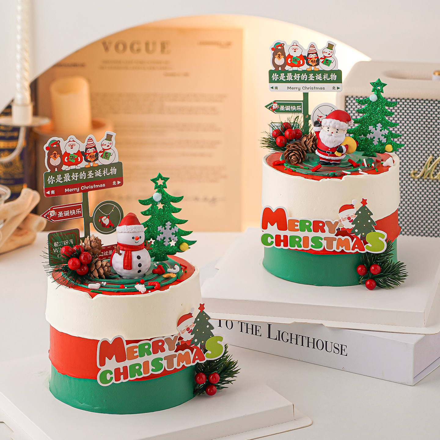 2026圣诞节快乐蛋糕装饰指路牌插件圣诞帽老人雪人节日甜品摆件