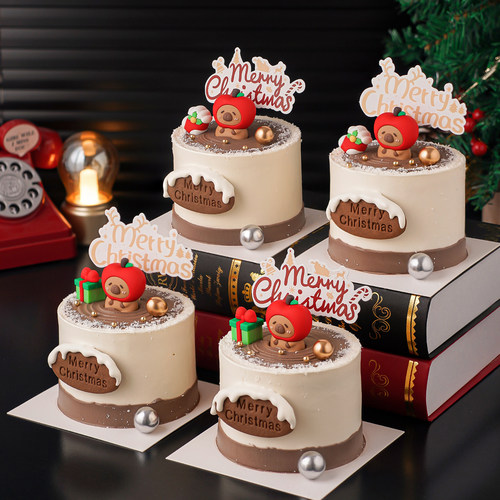 2026圣诞节苹果豚卡皮巴拉蛋糕装饰摆件Merry Christmas字母插牌