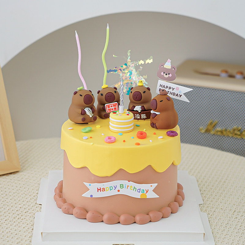 网红生日蛋糕装饰摆件可爱豚鼠卡皮摸鱼洗澡豚甜品烘焙装扮插件,节庆用品/礼品,节日装扮用品,淘宝优惠券,粉丝福利购,淘宝优惠卷