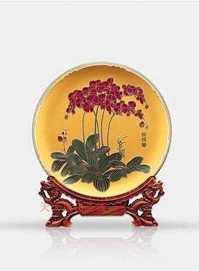 高端晶化玻璃蝴蝶兰掐丝彩雕赏盘朋友生日外事国礼乔迁家居摆件