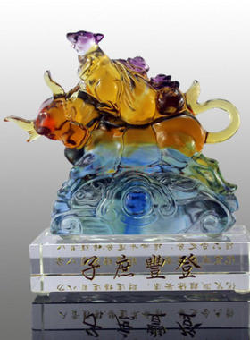 古法琉璃家居摆件PTFM0116六合生肖之子庶丰登牛属个人商务馈赠
