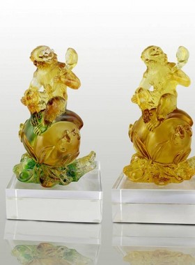 古法琉璃PTFM0083福猴献寿办公室书房十二生肖猴祝寿生日礼品