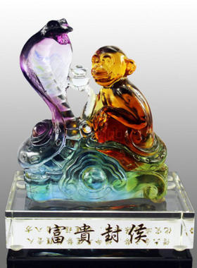 古法琉璃家居摆件PTFM0114六合生肖之富贵封侯蛇猴个人商务馈赠