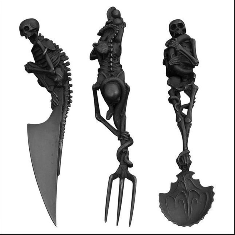 厨房配件Halloween Gift Skeletal Cutlery Sets万圣节刀叉勺套装