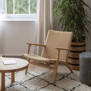 白蜡木克劳斯 藤编椅阳台实木休闲椅子北欧单人沙发椅看书椅绳编
