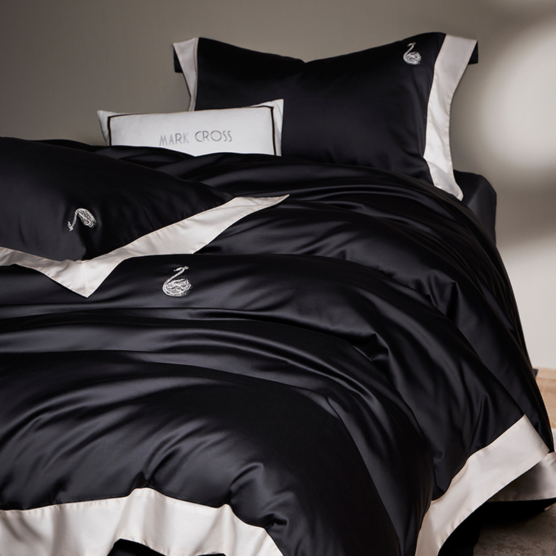 高端简约160支进口匹马棉纯色四件套全棉贡缎纯棉床单被套1.8床品