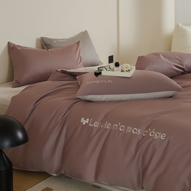 2024新款全棉双拼色四件套纯棉春秋床单床笠被套秋冬双人床上用品