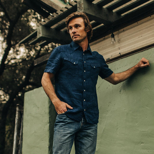 衬衫 加州美式 清凉透气亚麻西部风短袖 男款 A694 复古TS