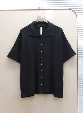 美系安@NTHR0 女款 翻领罗纹短袖针织开衫 E535