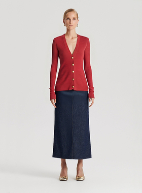 美系TB 女款 棉质V领罗纹卷边袖针织开衫 5698