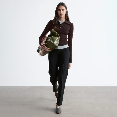 北欧风0S 女款  100美利奴羊毛翻领长袖针织衫 F292