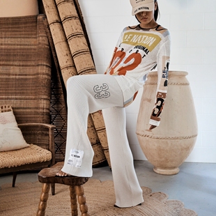 D445 松紧腰罗纹刺绣针织阔腿裤 澳洲运动轻奢PE 女款