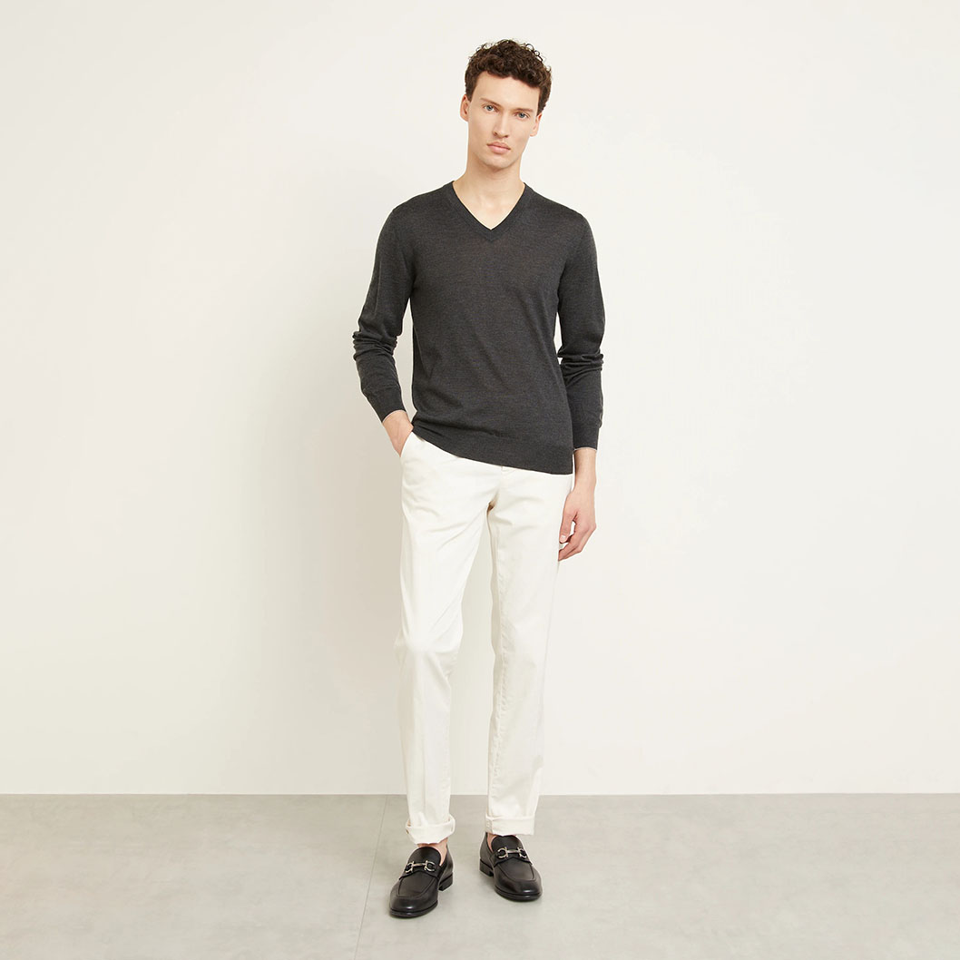 美系蕉国BR 男款 真丝桑蚕丝山羊绒混纺V领长袖针织衫 9970