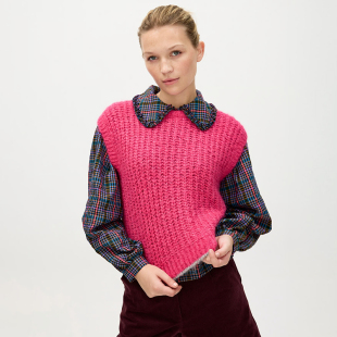 D605 圆领亮粉色针织背心 英伦美学OB 女款