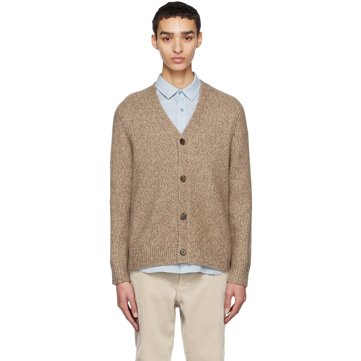 美系简约踢H 男款 羊毛牦牛绒混纺V领宽松针织开衫毛衣 D730