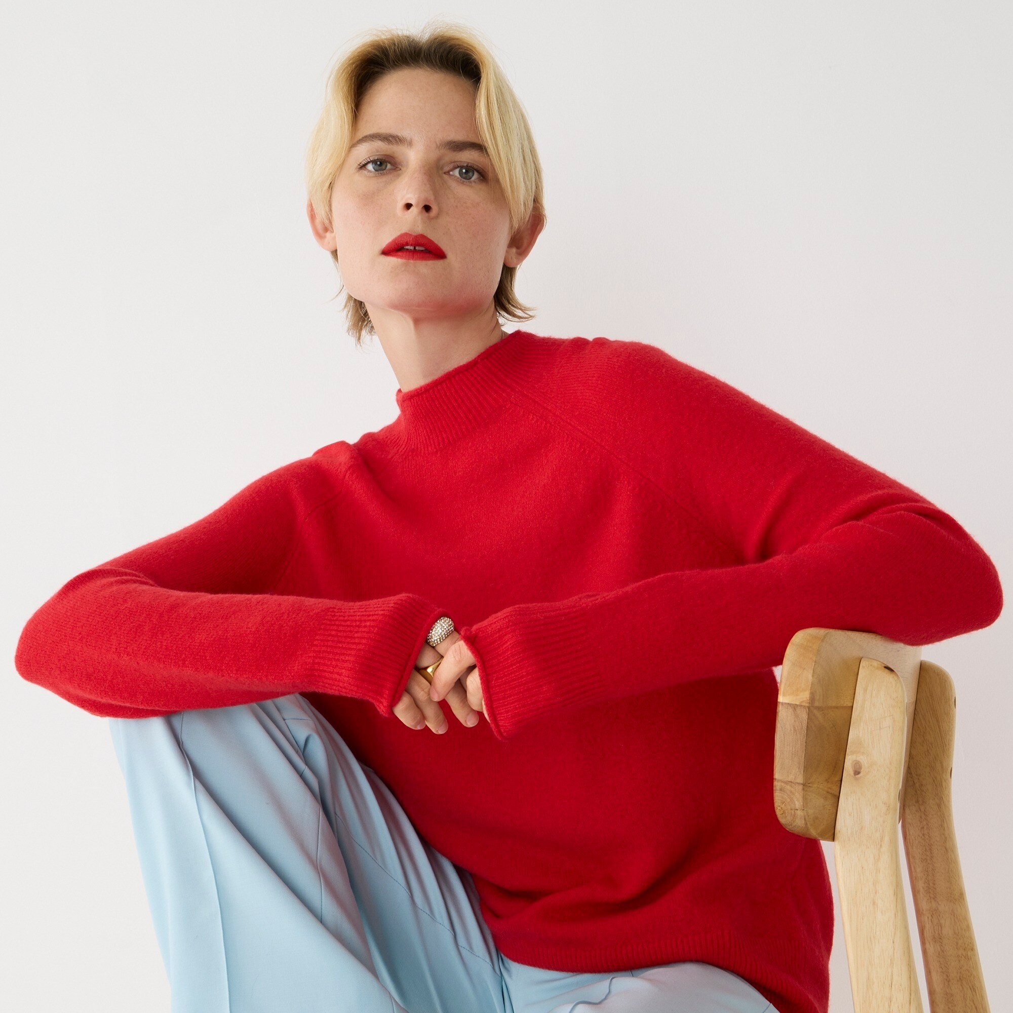 美系J 女款 羊毛羊驼毛混纺超柔纱线卷边半高领针织衫 6578,女装/女士精品,毛针织衫,淘宝优惠券,粉丝福利购,淘宝优惠卷