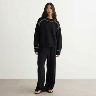 E816 手工缝线边饰羊毛混纺圆领蓬松针织衫 荷兰苏苏 女款