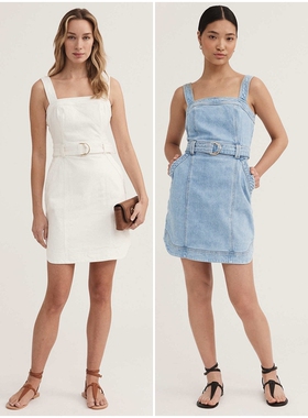 澳洲轻奢WH 女款 弧形下摆牛仔连衣裙 缺腰带 A413